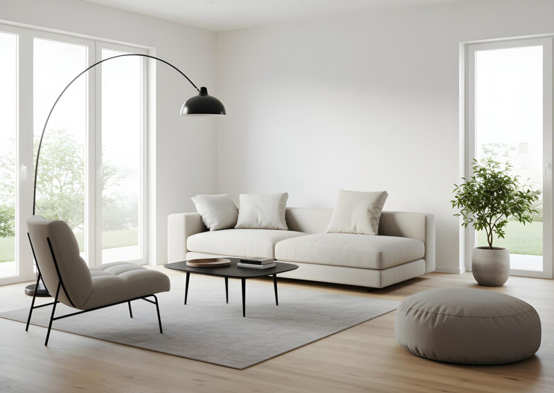 modern minimalist living room interior design with light colors